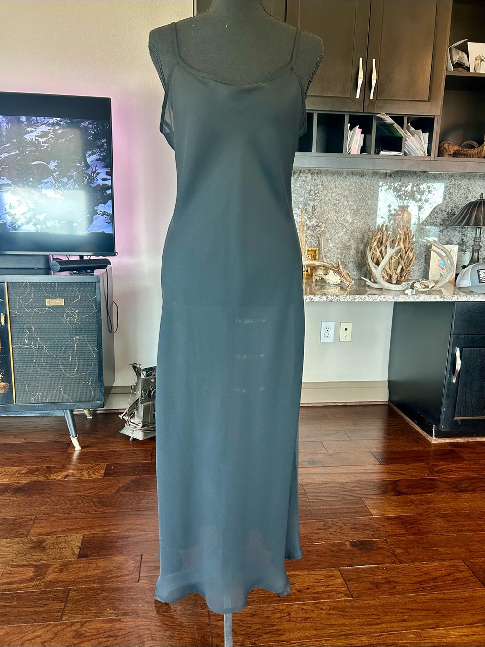 VTG Donna Ricco Black Sheer Maxi Dress with Spaghetti Straps
